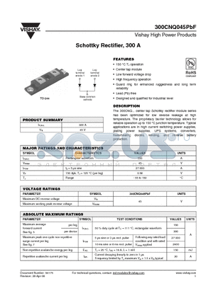 300CNQ045PBF datasheet - Schottky Rectifier, 300 A