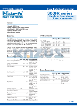 300FR datasheet - Single & Dual Output DC/DC Converter
