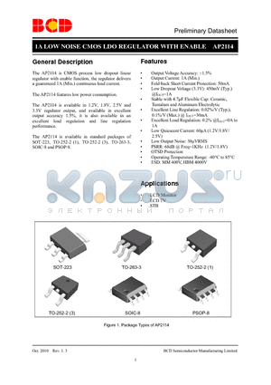 AP2114S-1.8TRG1 datasheet - 1A LOW NOISE CMOS LDO REGULATOR WITH ENABLE