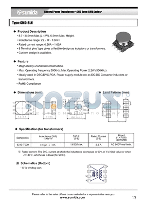 CMD8LNNP-181K datasheet - General Power Transformer