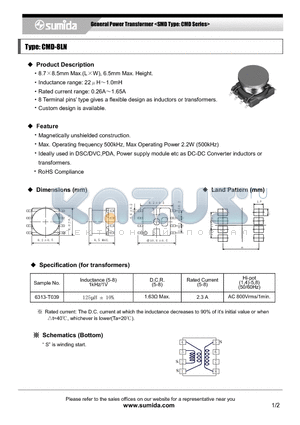 CMD8LNNP-390K datasheet - General Power Transformer