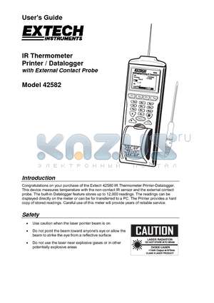 42582 datasheet - IR Thermometer Printer / Datalogger with External Contact Probe