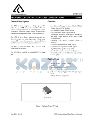 AP2122AK-2.5TRE1 datasheet - HIGH SPEED, EXTREMELY LOW NOISE LDO REGULATOR