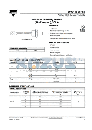 300U40 datasheet - Standard Recovery Diodes (Stud Version), 300 A