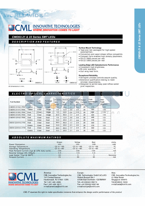 CMD93-22SRVGC/TR8 datasheet - SMT LEDs Tape and reel packaged for high-speed autoinsertion.