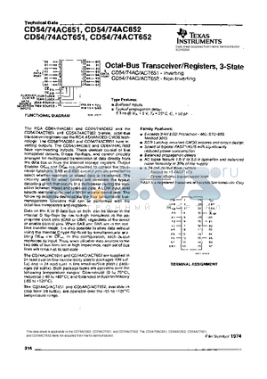 CD74AC652 datasheet - OCTAL-BUS TRANSCEIVER/REGISTERS, 3-STATE