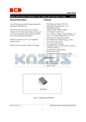 AP2126K-ADJTRG1 datasheet - 300mA HIGH SPEED, EXTREMELY LOW NOISE CMOS LDO REGULATOR