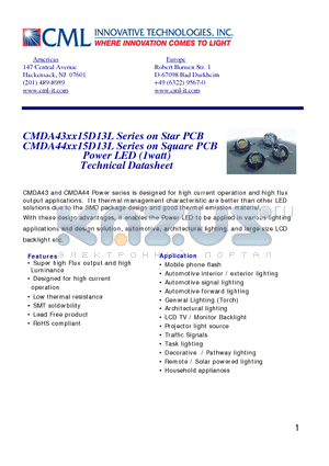 CMDA43CB15D13L datasheet - Power LED (1watt) Technical Datasheet