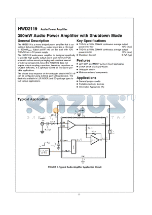 151911207-001 datasheet - 350mWAudio Power Amplifier with Shutdown Mode