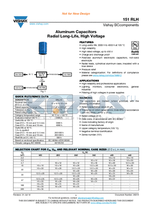 151RLH datasheet - Aluminum Capacitors Radial Long-Life, High Voltage