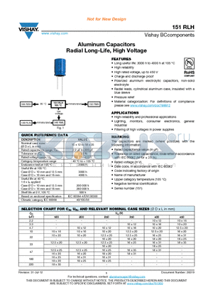 151RLH_12 datasheet - Aluminum Capacitors Radial Long-Life, High Voltage