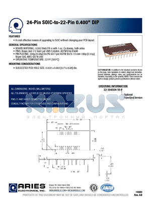 22-304504-18-P datasheet - 24-Pin SOIC-to-22-Pin 0.400