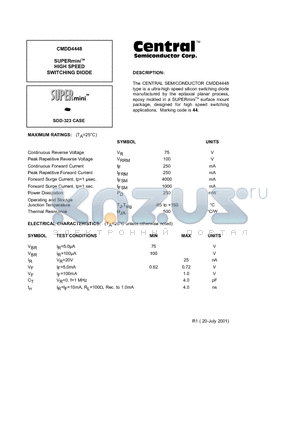 CMDD4448 datasheet - SUPERminiTM HIGH SPEED SWITCHING DIODE