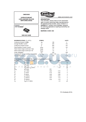 CMDD3003_10 datasheet - SURFACE MOUNT LOW LEAKAGE SILICON SWITCHING DIODE