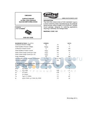 CMDD6001_11 datasheet - SURFACE MOUNT ULTRA LOW LEAKAGE SILICON SWITCHING DIODE