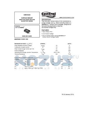 CMDD6263_10 datasheet - SURFACE MOUNT HIGH VOLTAGE SILICON SCHOTTKY DIODE