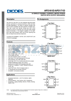 AP2161D_1009 datasheet - 1A SINGLE CHANNEL CURRENT-LIMITED POWER