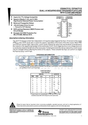 CD74ACT112M datasheet - DUAL J-K NEGATIVE-EDGE-TRIGGERED FLIP-FLOPS WITH CLEAR AND PRESET