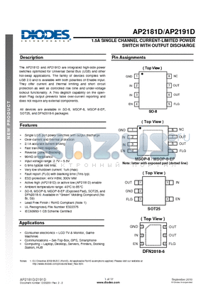 AP2191D datasheet - 1.5A SINGLE CHANNEL CURRENT-LIMITED POWER