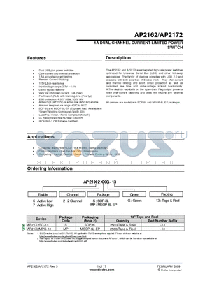 AP21X2MPG-13 datasheet - 1A DUAL CHANNEL CURRENT-LIMITED POWER