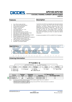 AP21X2MPG-13 datasheet - 1.5A DUAL CHANNEL CURRENT-LIMITED POWER