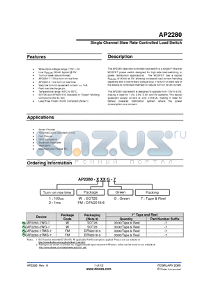 AP2280-2FMG-7 datasheet - Single Channel Slew Rate Controlled Load Switch