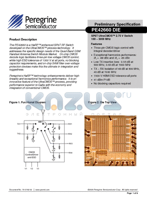 42660-00 datasheet - SP6T UltraCMOS2.75 V Switch 100 - 3000 MHz