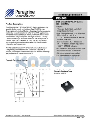 4268-02 datasheet - SP6T UltraCMOS 2.6 V Switch 100 - 3000 MHz