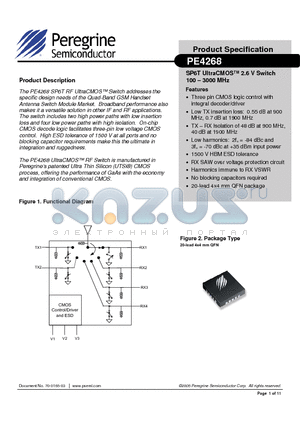 4268-51 datasheet - SP6T UltraCMOS 2.6 V Switch 100 - 3000 MHz