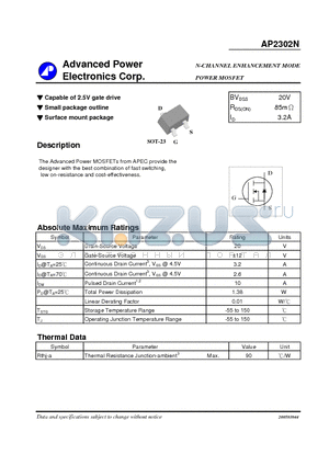 AP2302N datasheet - N-CHANNEL ENHANCEMENT MODE