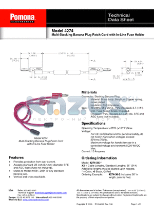 4274 datasheet - Multi-Stacking Banana Plug Patch Cord with In-Line Fuse Holder