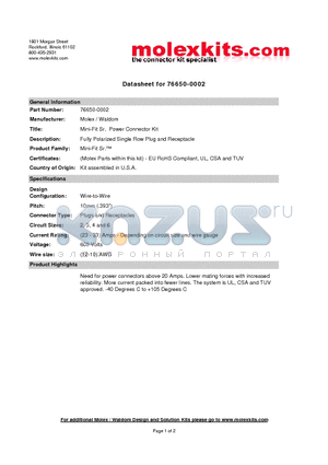 42815-0011 datasheet - Fully Polarized Single Row Plug and Receptacle