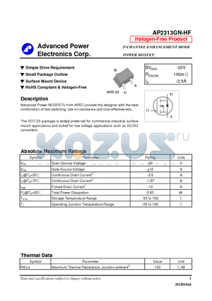 AP2313GN-HF datasheet - Simple Drive Requirement, Small Package Outline