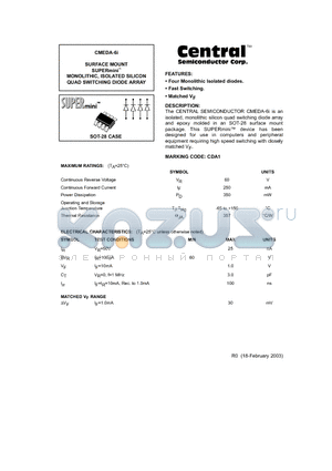 CMEDA-6I datasheet - SURFACE MOUNT SUPERmini MONOLITHIC, ISOLATED SILICON QUAD SWITCHING DIODE ARRAY