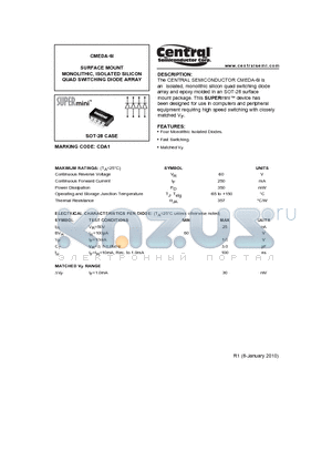 CMEDA-6I_10 datasheet - SURFACE MOUNT MONOLITHIC, ISOLATED SILICON QUAD SWITCHING DIODE ARRAY