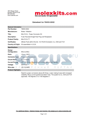 42817-0011 datasheet - Fully Polarized Single Row Plug and Receptacle