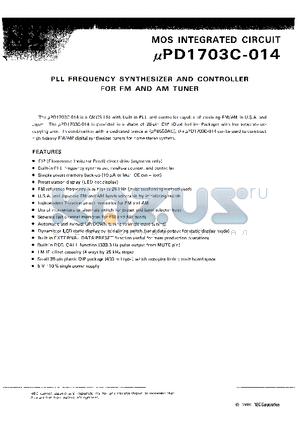 D1703C datasheet - PLL FREQUENCY SYMTHESIZER AND CONTROLLER FOR FM AND AM TUNER