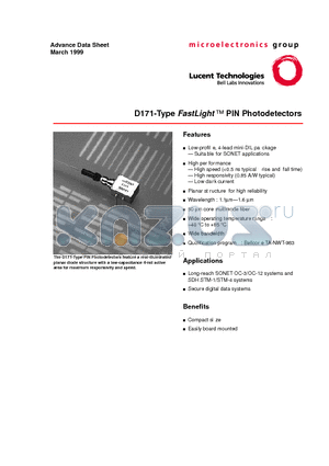 D171C004BAA datasheet - D171-Type FastLight  PIN Photodetectors