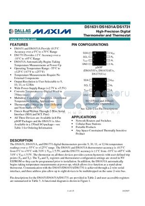 D1731 datasheet - High-Precision Digital Thermometer and Thermostat