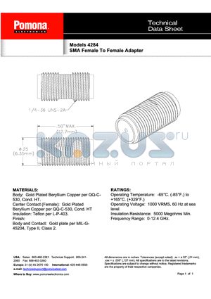 4284 datasheet - SMA Female To Female Adapter