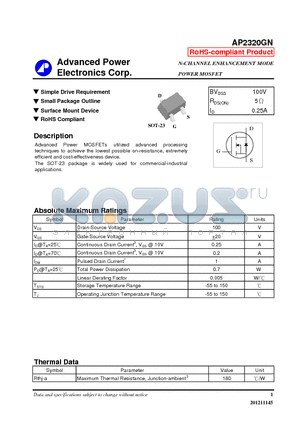 AP2320GN datasheet - N-CHANNEL ENHANCEMENT MODE POWER MOSFET