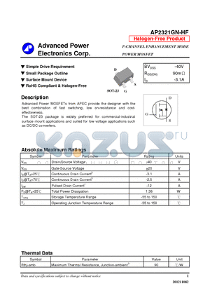 AP2321GN-HF datasheet - Simple Drive Requirement, Small Package Outline