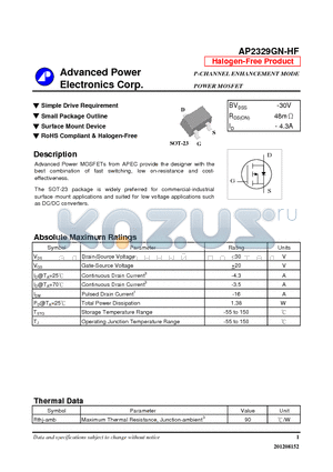 AP2329GN-HF datasheet - Simple Drive Requirement, Small Package Outline