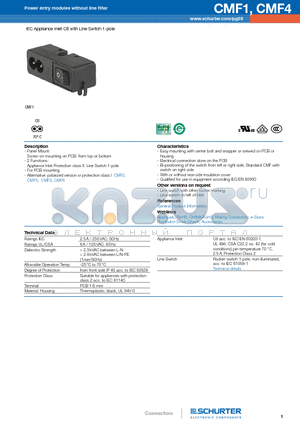 CMF1 datasheet - IEC Appliance Inlet C8 with Line Switch 1-pole