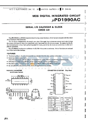 D1990 datasheet - SERIAL I/O CALENDAR & CLOCK CMOS LSI