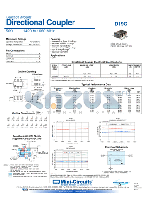 D19G datasheet - Directional Coupler 50Y 1420 to 1660 MHz