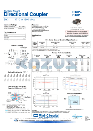 D18P datasheet - Directional Coupler 50Y 1710 to 1990 MHz