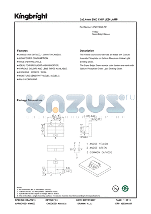 AP23YSGC-F01 datasheet - 3x2.4mm SMD CHIP LED LAMP