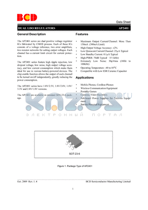 AP2401 datasheet - DUAL LDO REGULATORS