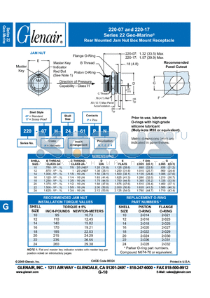 220-07H1061PN datasheet - Rear Mounted Jam Nut Box Mount Receptacle